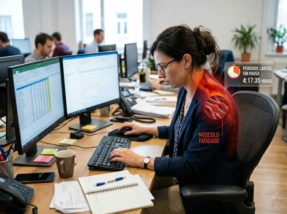 Fatiga muscular en el trabajo: 7 riesgos que afectan a tu salud 4 mujer silla desgaste muscular
