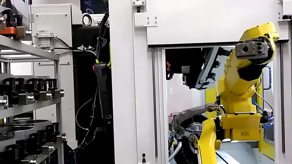 Automatización industrial: qué es y cómo conectar una fábrica 2 Brazo robótico automatizado trabajando en una línea de producción industrial