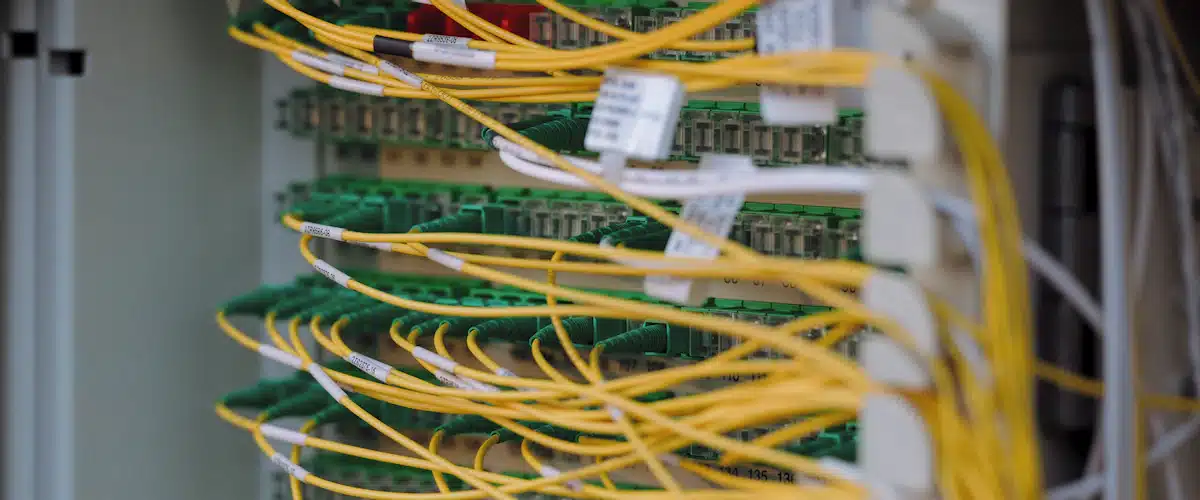 Virtualización: qué es, cómo funciona y sus ventajas para empresas 7 Cables de fibra óptica conectados a infraestructura de comunicaciones corporativa