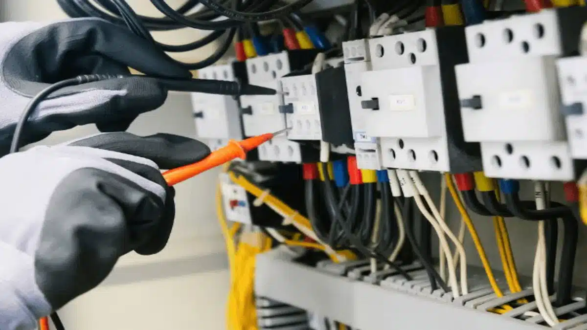 Auditoría energética: qué es y cómo ayuda a reducir el consumo 4 Electricista comprueba un cuadro eléctrico utilizando un multímetro durante una inspección.