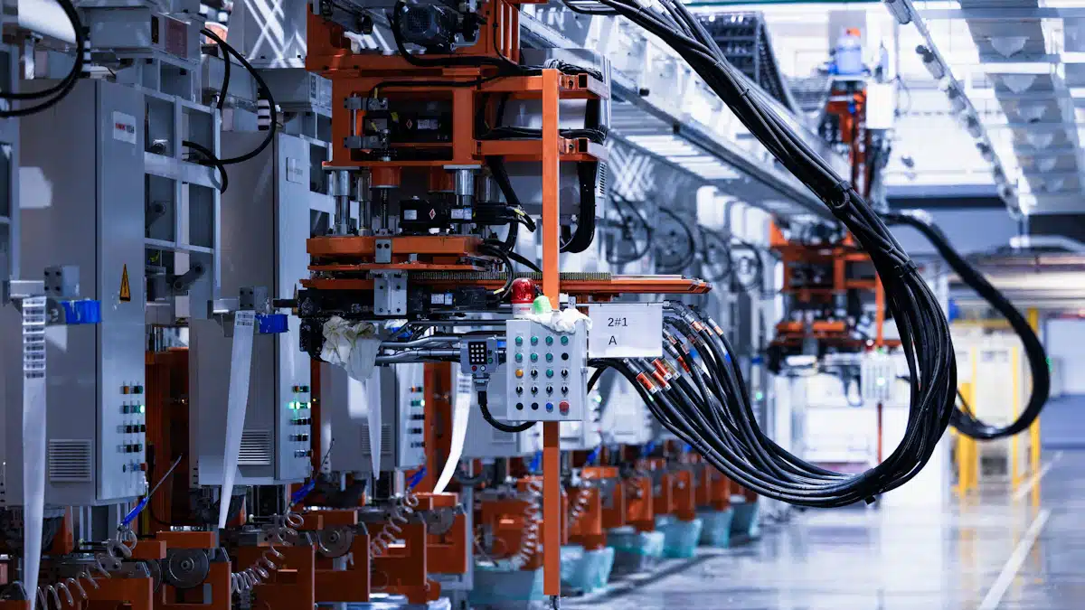 Automatización industrial: qué es y cómo conectar una fábrica 4 Equipos automáticos organizados en una línea de fabricación y transporte