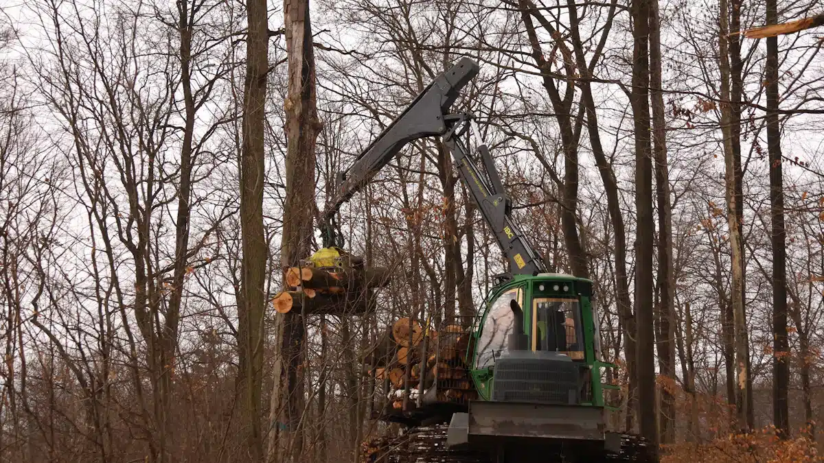 Gestión forestal y del medio natural: 7 claves para avanzar 5 Máquina forestal agrupa troncos durante una operación de aprovechamiento maderero