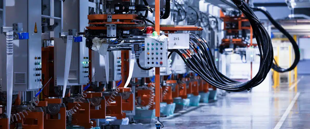 Auditoría energética: qué es y cómo ayuda a reducir el consumo 6 Maquinaria automatizada trabaja en una línea industrial de fabricación en serie.