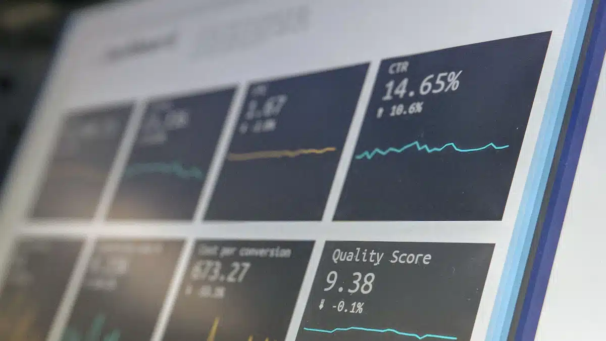 Pantalla de análisis de datos con gráficos de rendimiento empresarial