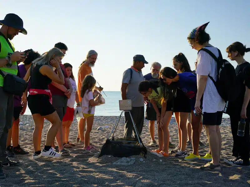 Educación ambiental: qué es, ejemplos y salidas profesionales 3 Participantes observan organismos marinos en una actividad didáctica junto al mar