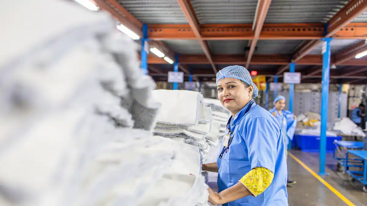 Economía circular: principios y ejemplos de aplicación en las empresas 2 Personal de fábrica clasifica tejidos y materiales para su aprovechamiento posterior