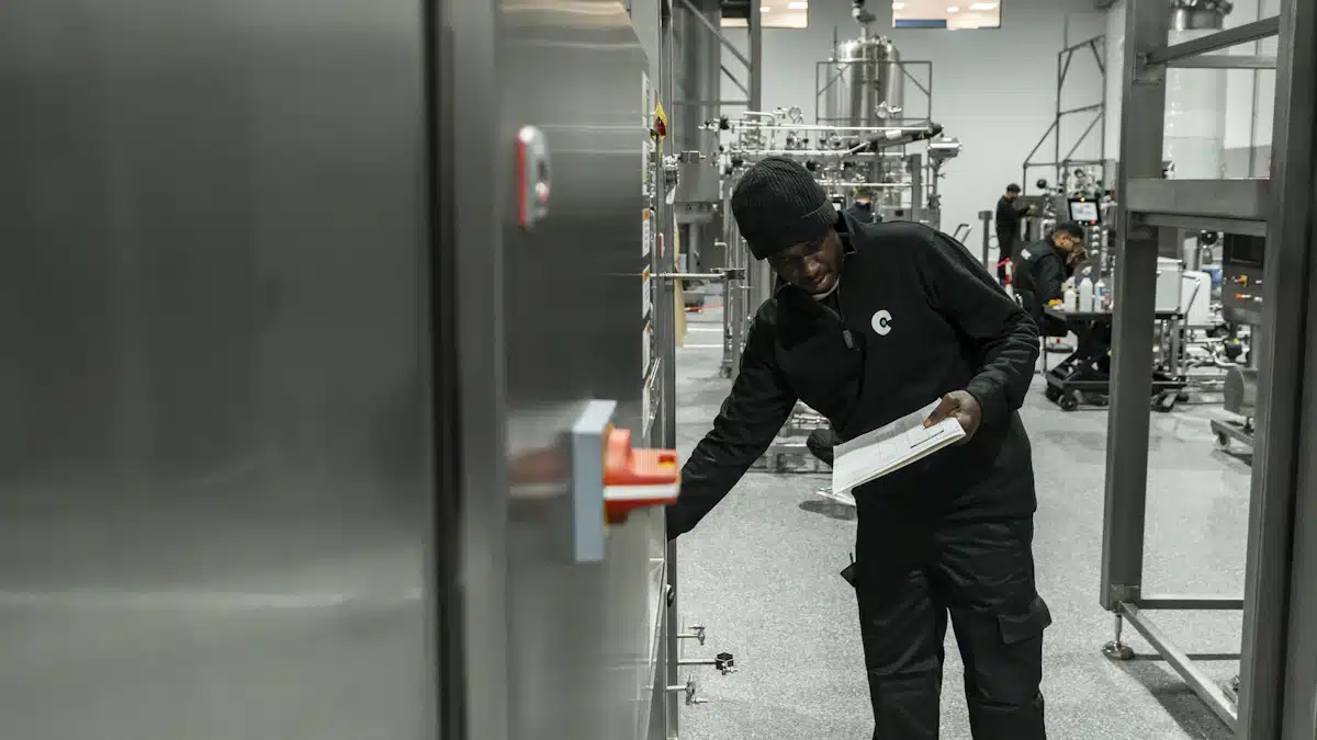 Auditoría energética: qué es y cómo ayuda a reducir el consumo 2 Técnico industrial revisa una máquina de producción durante una auditoría energética.