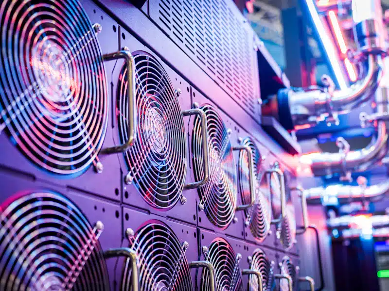 Computación en la nube: cómo funciona y qué ventajas ofrece a las empresas 3 Ventiladores de refrigeración de servidores iluminados en una sala técnica
